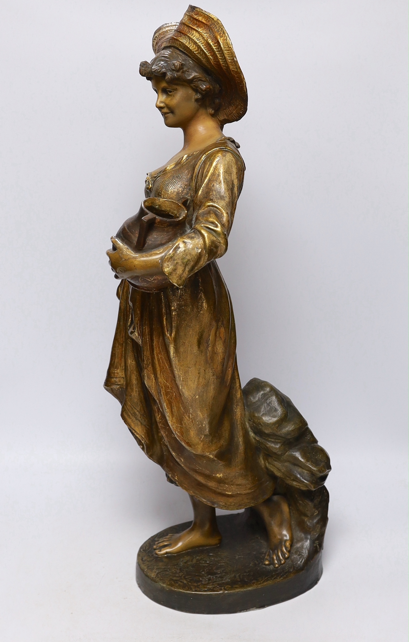 A Lefevre painted earthenware figure of a milkmaid, 65cm
